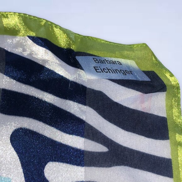 Vintage Square Scarf Tropical Fish Zebra Print Blue Green | 20”x20” - Picture 5 of 5